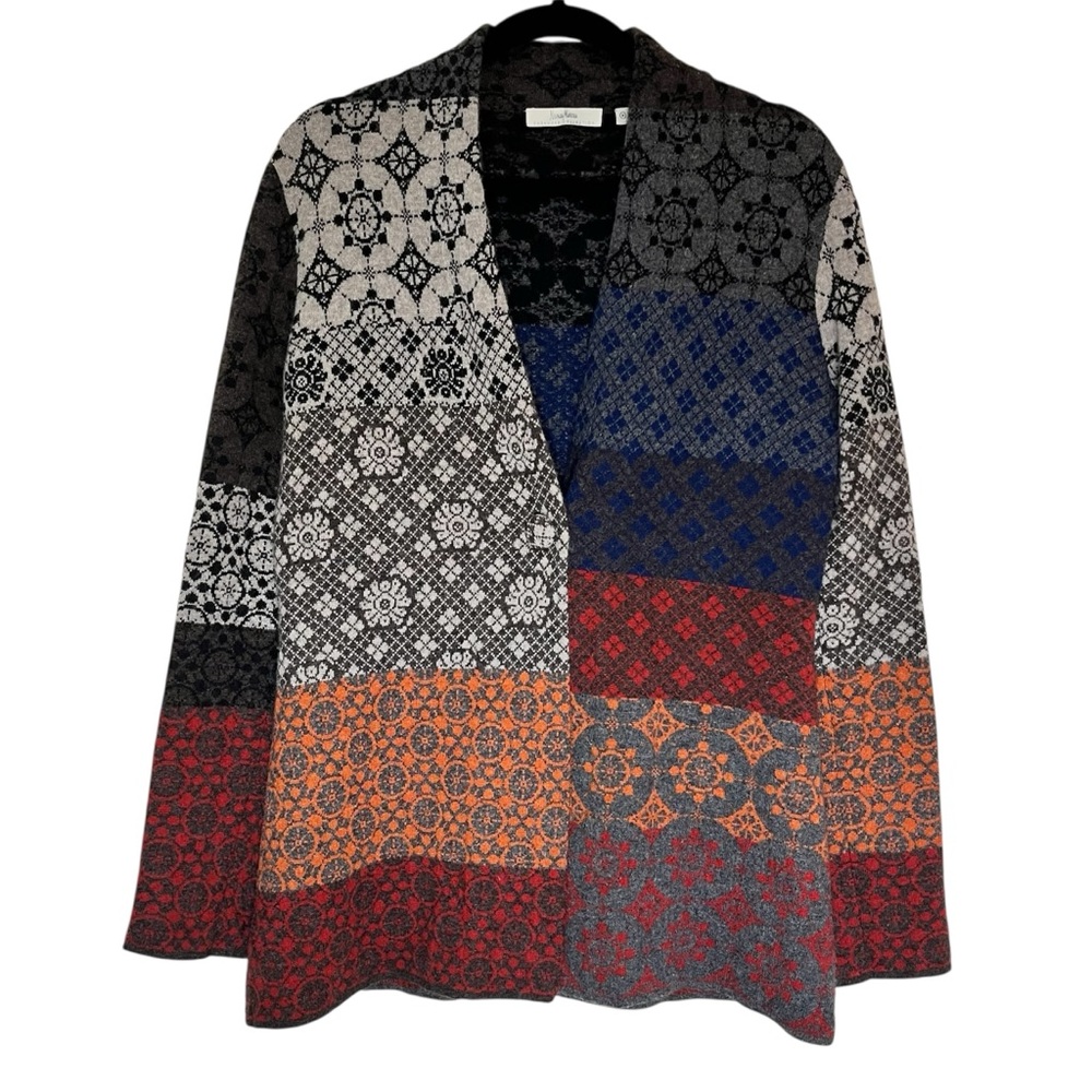 Neiman Marcus Collection 100% Cashmere Patchwork Open Cardigan Sweater M